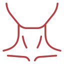 Red outline icon showing the neck and lower face of a person.