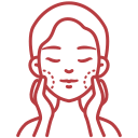Outline icon of a woman's face with markings on cheeks and jawline.