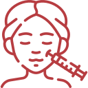 Icon of a woman receiving a cosmetic facial injection.