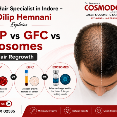 Best Hair Specialist in Indore – Dr Dilip Hemnani Explains PRP vs GFC vs Exosomes for Hair Regrowth